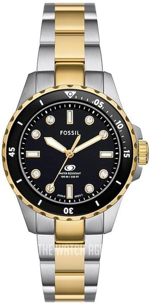 Buy Shop Fossil Blue Dive Three Hand Black Dial Two Tone Steel Strap Watch For Women - ES5349 USA Online