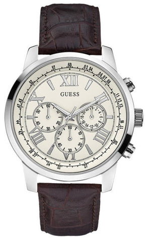Buy Shop Guess Horizon Chronograph White Dial Brown Leather Strap Watch For Men - W0380G2 USA Online