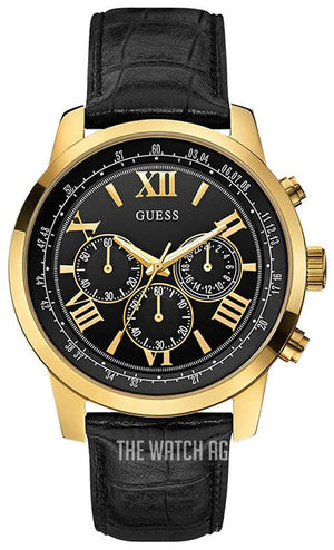 Buy Shop Guess Horizon Chronograph Quartz Black Dial Black Leather Strap Watch For Men - W0380G7 USA Online