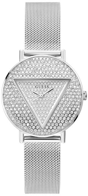 Buy Shop Guess Iconic Diamonds Silver Dial Silver Mesh Bracelet Watch For Women - GW0477L1 USA Online