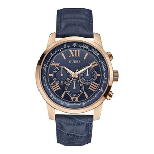 Buy Shop Guess Horizon Chronograph Blue Dial Blue Leather Strap Watch For Men - W0380G5 USA Online