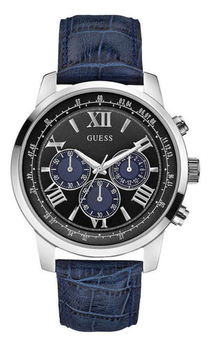 Buy Shop Guess Horizon Chronograph Quartz Black Dial Blue Leather Strap Watch For Men - W0380G3 USA Online