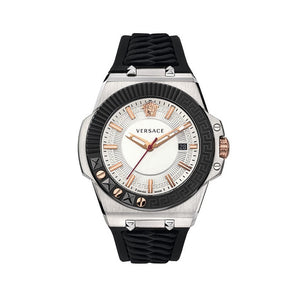 Buy Shop Versace Chain Reaction Quartz White Dial Black Rubber Strap Watch for Men - VEDY00219 USA Online