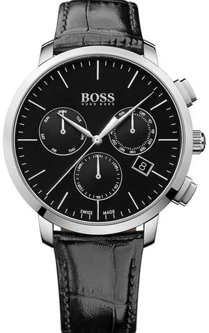Buy Shop Hugo Boss Chronograph Black Dial Black Leather Strap Watch For Men - 1513266 USA Online