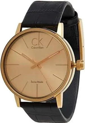 Buy Shop Calvin Klein Post Minimal Gold Dial Black Leather Strap Watch For Men - K7621501 USA Online