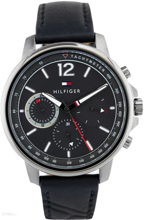 Buy Shop Tommy Hilfiger London Chronograph Grey Dial Black Leather Strap Watch for Men - 1791533 USA Online