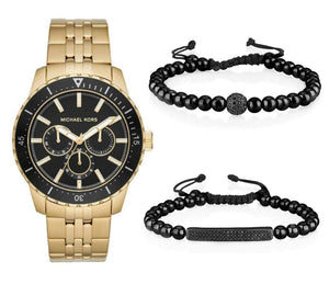 Buy Shop Michael Kors Cunningham Multifunction Black Dial Gold Steel Strap Watch For Men - MK7154 USA Online