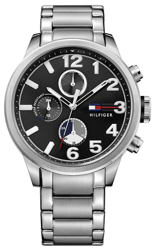 Buy Shop Tommy Hilfiger Jackson Quartz Black Dial Silver Steel Strap Watch for Men - 1791243 USA Online