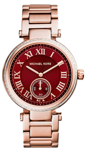 Buy Shop Michael Kors Skylar Maroon Dial Rose Gold Steel Strap Watch for Women - MK6086 USA Online