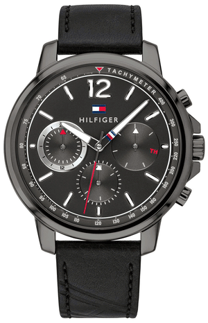 Buy Shop Tommy Hilfiger London Chronograph Grey Dial Black Leather Strap Watch for Men - 1791533 USA Online