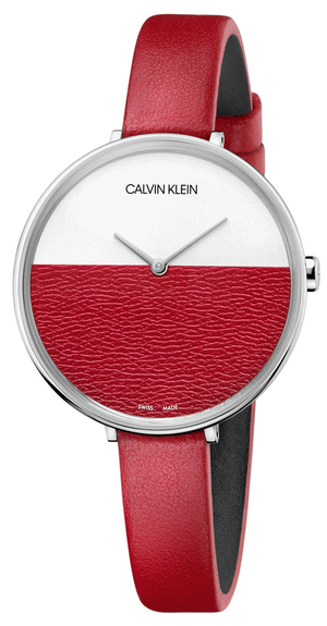 Buy Shop Calvin Klein Rise Yellow Red Dial Red Leather Strap Watch for Women - K7A231UP USA Online