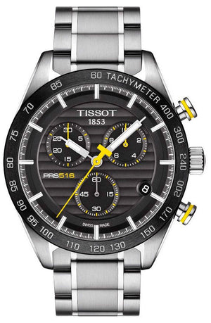 Buy Shop Tissot PRS 516 Chronograph Black Dial Silver Steel Strap Watch For Men - T100.417.11.051.00 USA Online