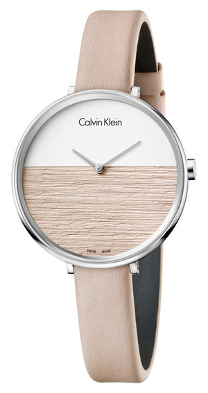 Buy Shop Calvin Klein Rise White Beige Dial Beige Leather Strap Watch for Women - K7A231XH USA Online