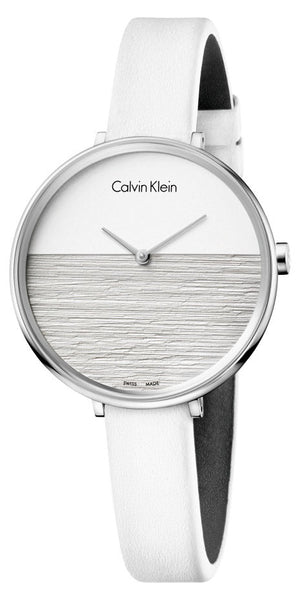 Buy Shop Calvin Klein Rise White Grey Dial White Leather Strap Watch for Women - K7A231L6 USA Online
