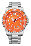 Buy Shop Citizen Mechanical Automatic Orange Dial Silver Steel Strap Watch for Men - NJ0128-80X USA Online