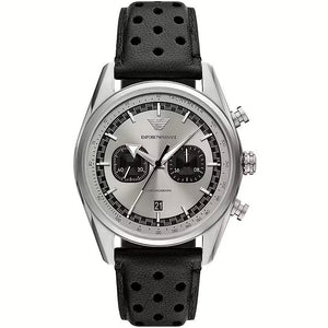 Buy Shop Emporio Armani Racer Chronograph Silver Dial Black Leather Strap Watch for Men - AR11677 USA Online