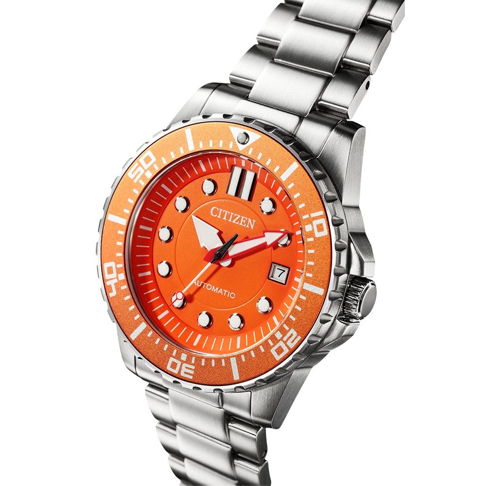Buy Shop Citizen Mechanical Automatic Orange Dial Silver Steel Strap Watch for Men - NJ0128-80X USA Online