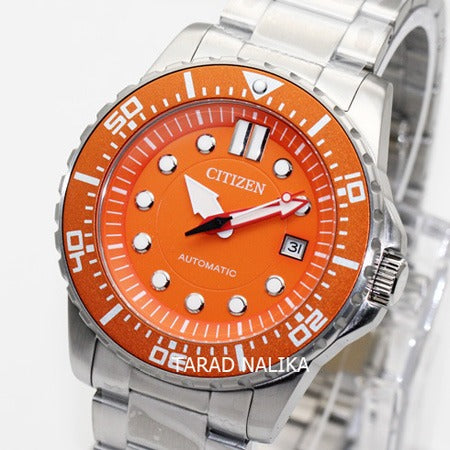 Buy Shop Citizen Mechanical Automatic Orange Dial Silver Steel Strap Watch for Men - NJ0128-80X USA Online