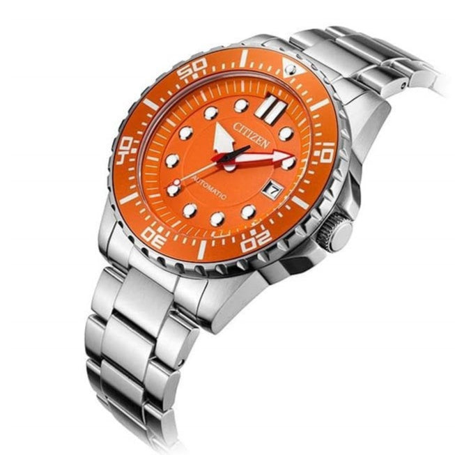 Buy Shop Citizen Mechanical Automatic Orange Dial Silver Steel Strap Watch for Men - NJ0128-80X USA Online