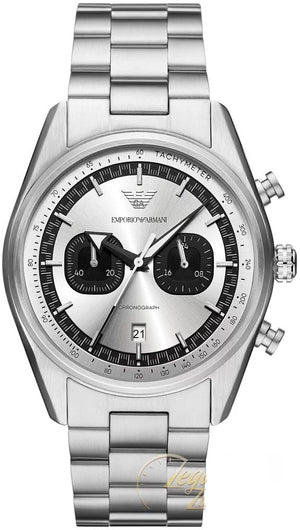 Buy Shop Emporio Armani Racer Chronograph Silver Dial Silver Steel Strap Watch for Men - AR11636 USA Online
