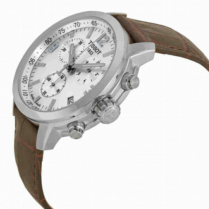 Buy Shop Tissot PRC 200 Chronograph Silver Dial Brown Leather Strap Watch For Men - T055.417.16.037.00 USA Online