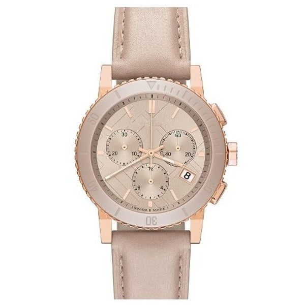 Buy Shop Burberry The City Chronograph Rose Gold Dial Beige Leather Strap Watch For Women - BU9702 USA Online