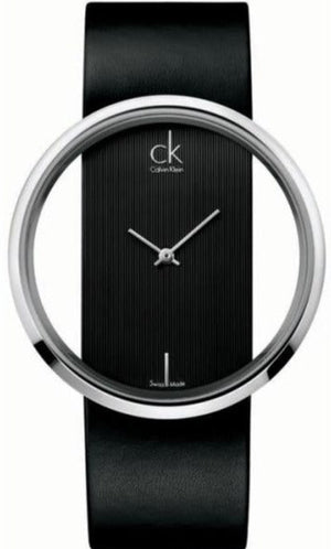 Buy Shop Calvin Klein Glam Transparent Dial Black Leather Strap Watch for Women - K9423107 USA Online