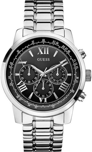 Buy Shop Guess Horizon Chronograph Quartz Black Dial Silver Steel Strap Watch For Men - W0379G1 USA Online
