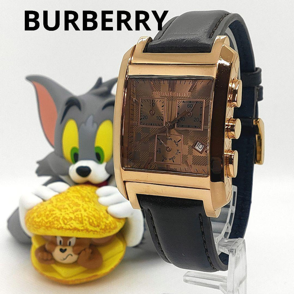 Buy Shop Burberry Heritage Chronograph Square Grey Dial Brown Leather Strap Watch for Men - BU1566 USA Online