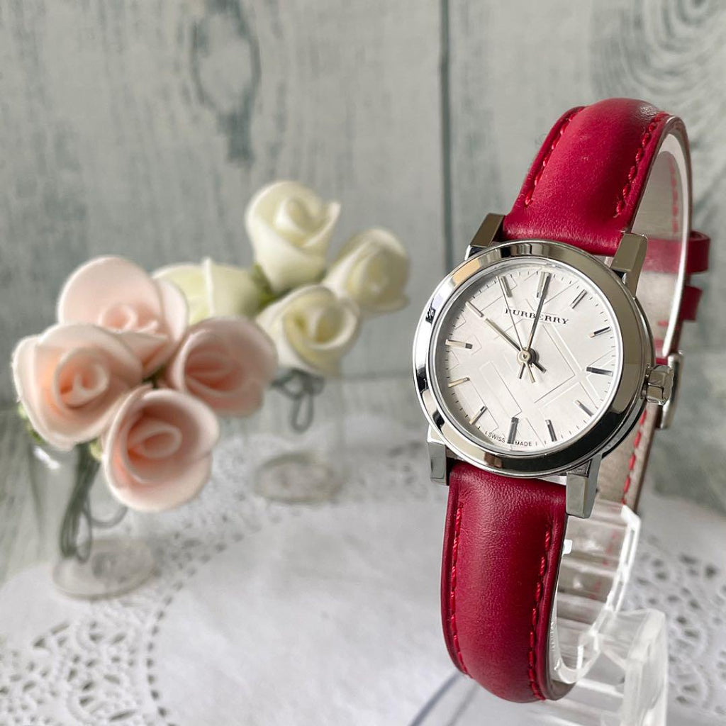 Buy Shop Burberry The City Silver Dial Red Strap Watch for Women - BU9232 USA Online