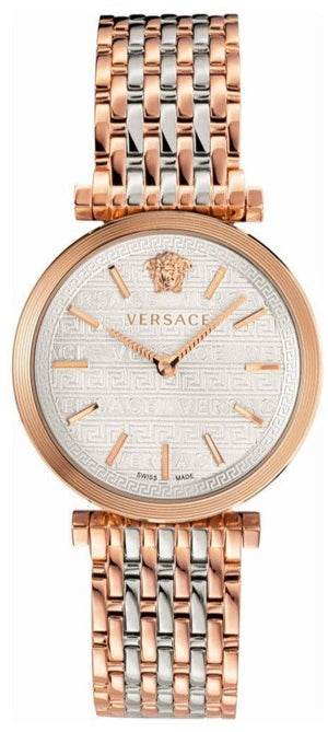 Buy Shop Versace V-Twist White Dial Two Tone Mesh Bracelet Watch for Women - VELS00719 USA Online