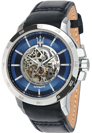 Buy Shop Maserati Ingegno Automatic Blue Skeleton Dial Black Leather Strap Watch For Men - R8821119004 USA Online