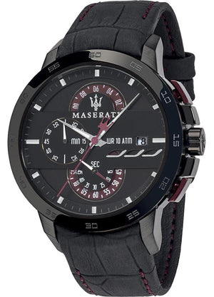 Buy Shop Maserati Ingegno Chronograph Black Dial Black Leather Strap Watch For Men - R8871619003 USA Online