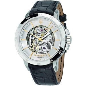 Buy Shop Maserati Ingegno Automatic Black Skeleton Dial Black Leather Strap Watch For Men - R8821119002 USA Online