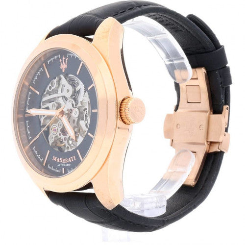 Buy Shop Maserati Traguardo Automatic Black Skeleton Dial Black Leather Strap Watch For Men - R8821112001 USA Online