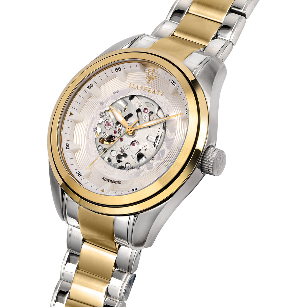 Buy Shop Maserati Traguardo Automatic White Skeleton Dial Two Tone Steel Strap Watch For Men - R8823112003 USA Online