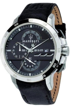 Buy Shop Maserati Ingegno Chronograph Black Dial Black Leather Strap Watch For Men - R8871619004 USA Online