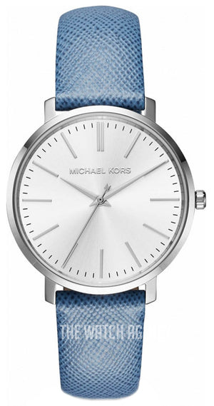 Buy Shop Michael Kors Jaryn Quartz Silver Dial Blue Leather Strap Watch For Women - MK2495 USA Online