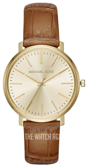 Buy Shop Michael Kors Jaryn Quartz Gold Dial Brown Leather Strap Watch For Women - MK2496 USA Online