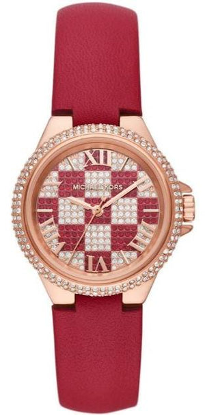 Buy Shop Michael Kors Camille Three Hand Crystals Rose Gold Dial Red Leather Strap Watch For Women - MK4701 USA Online
