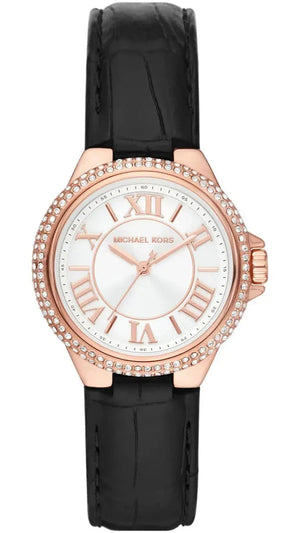 Buy Shop Michael Kors Camille Three-Hand Crystals White Dial Black Leather Strap Watch for Women - MK2962 USA Online