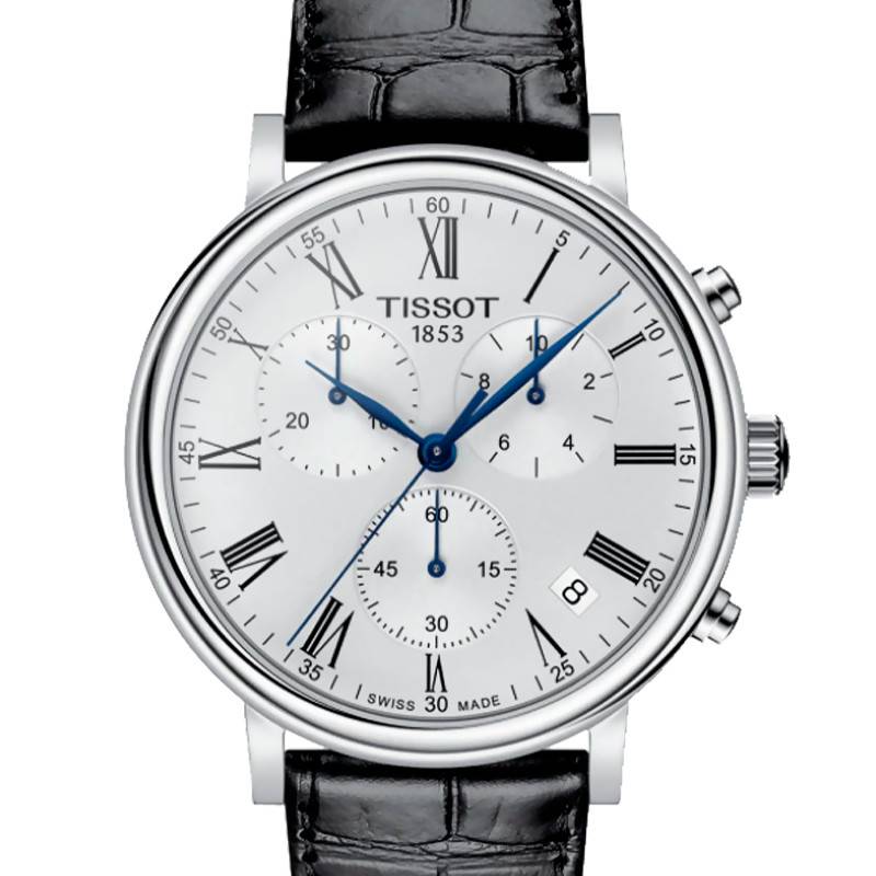 Buy Shop Tissot Carson Premium Chronograph Silver Dial Black Leather Strap Watch For Men - T122.417.16.033.00 USA Online