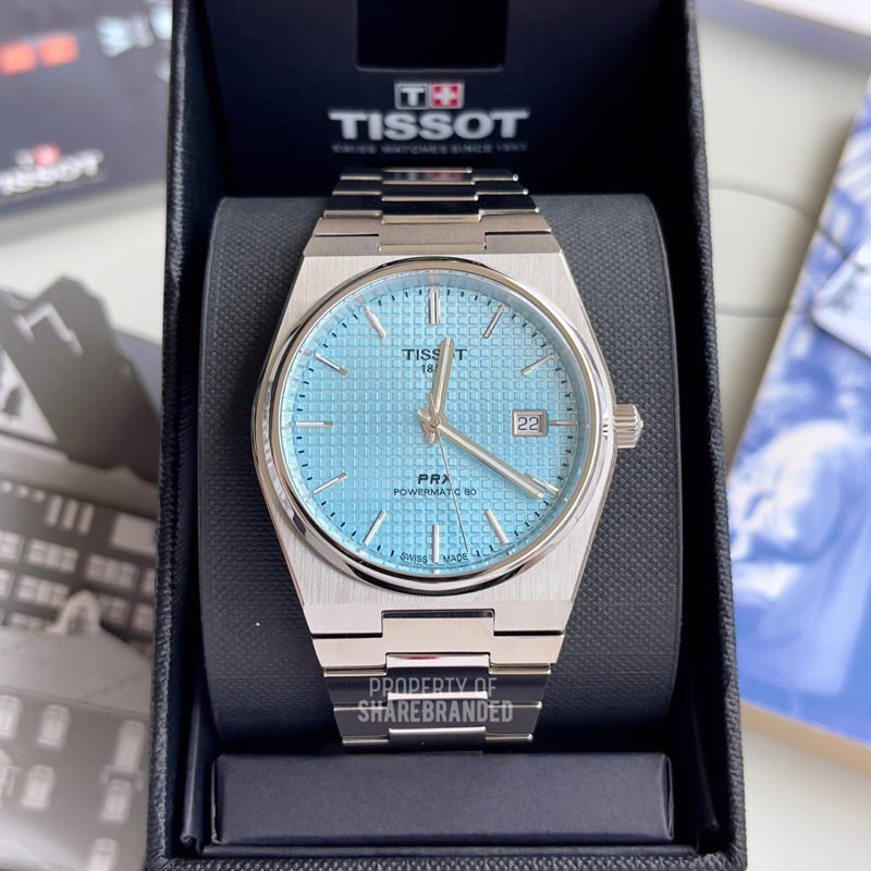 Buy Shop Tissot PRX Powermatic 80 Ice Blue Tiffany Dial Silver Steel Strap Watch for Men - T137.407.11.351.00 USA Online