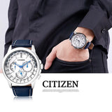 Buy Shop Citizen Eco Drive Calendrier White Dial Blue Leather Strap Watch For Men - BU2020-11A USA Online