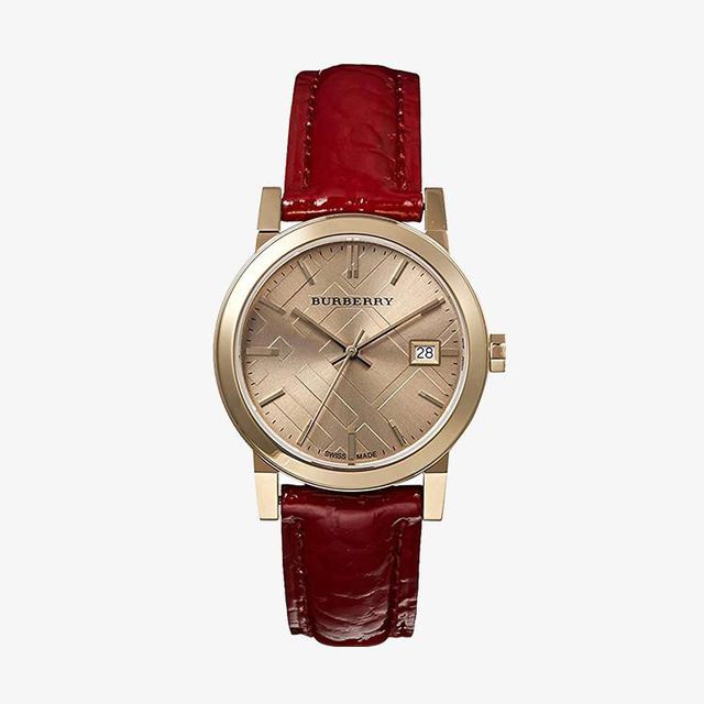 Buy Shop Burberry The City Gold Dial Red Leather Strap Watch for Women - BU9140 USA Online
