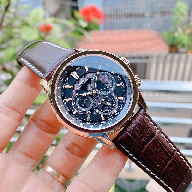 Buy Shop Citizen Eco Drive Calendrier Black Dial Brown Leather StrapWatch For Men - BU2023-12E USA Online