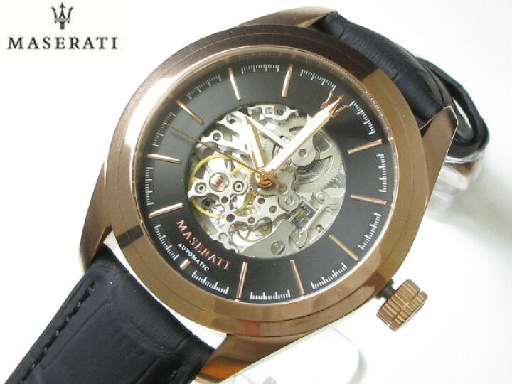 Buy Shop Maserati Traguardo Automatic Black Skeleton Dial Black Leather Strap Watch For Men - R8821112001 USA Online