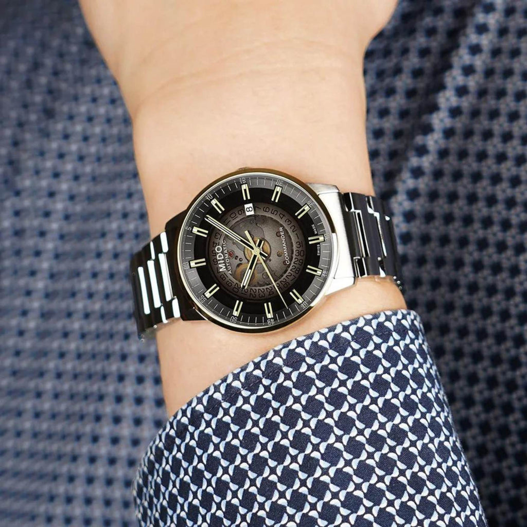 Buy Shop Mido Commander Automatic Gradient Black Dial Silver Steel Strap Watch For Men - M021.407.11.411.00 USA Online