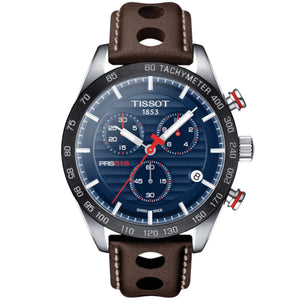 Buy Shop Tissot PRS 516 Chronograph Blue Dial Brown Leather Strap Watch For Men - T100.417.16.041.00 USA Online