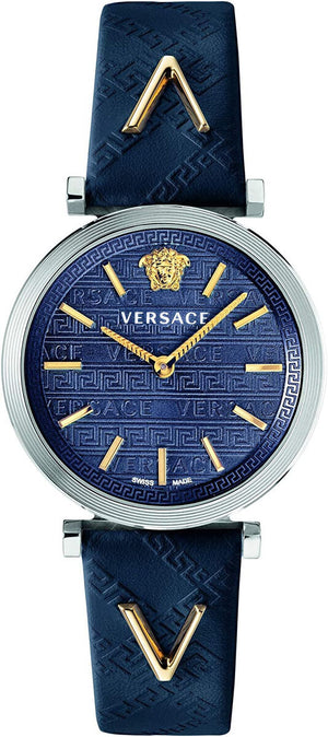 Buy Shop Versace V-Twist Quartz Blue Dial Blue Leather Strap Watch for Women - VELS00119 USA Online